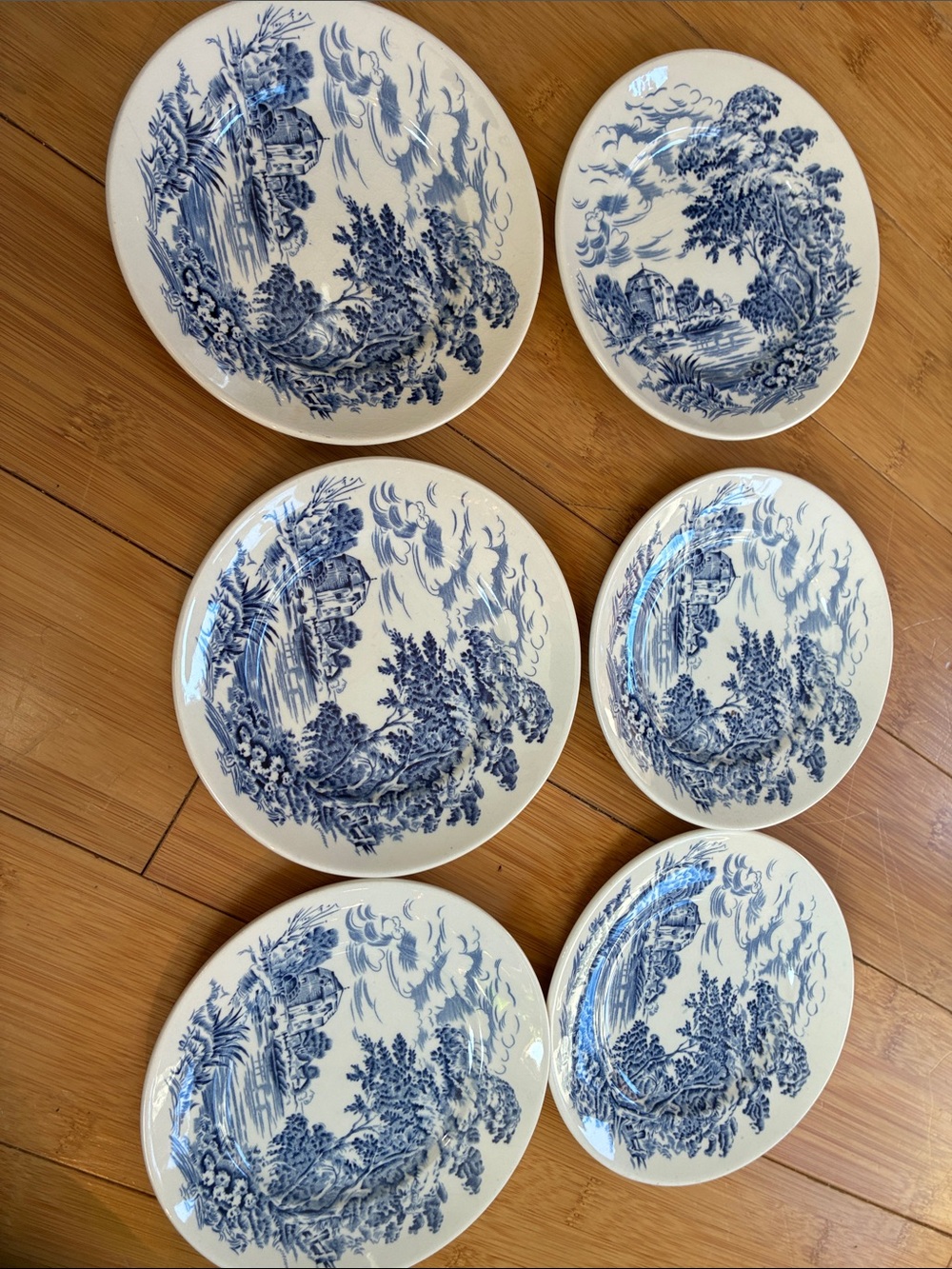 Vintage Enoch Wedgwood "Countryside" Blue & White 6" Bread and Butter / Dessert